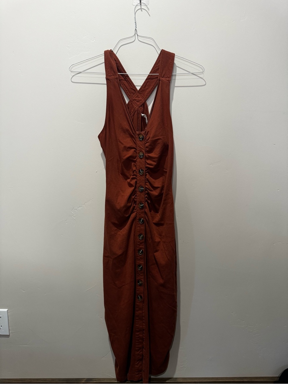 Treasure & Bond Rust Button-Front Midi Tank Dress